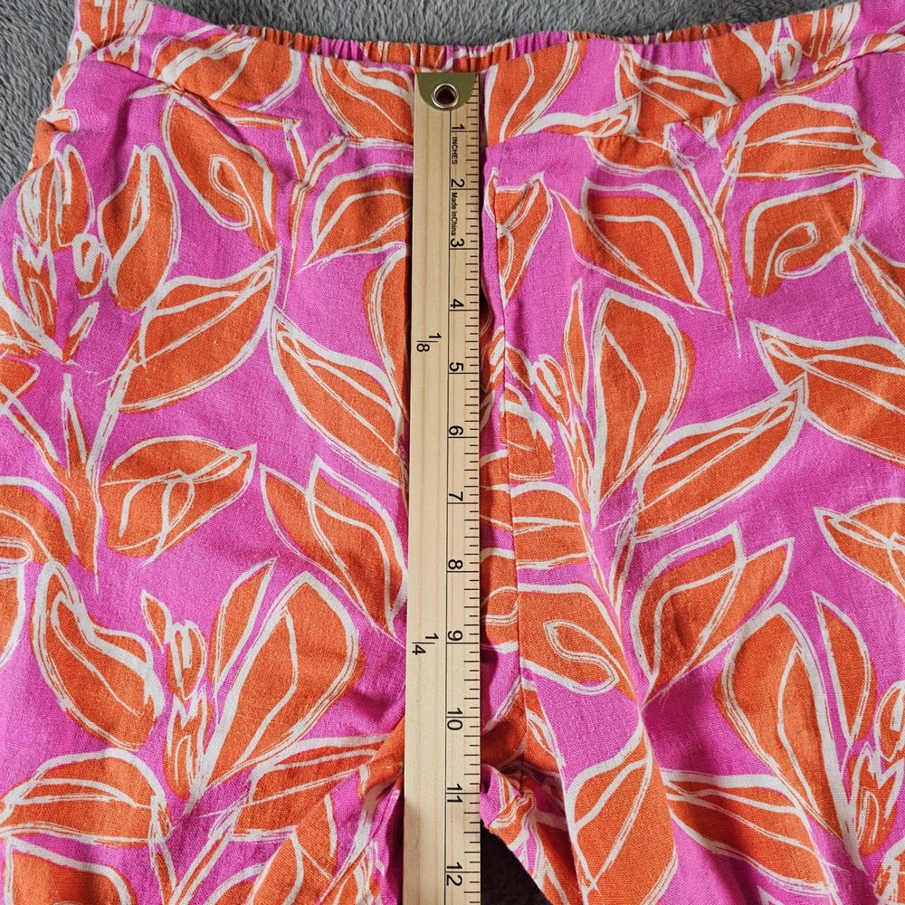 Sincerely Jules Pink Orange Tropical Leaf Print Linen Blend Wide Leg Pants 12 - Picture 8 of 9
